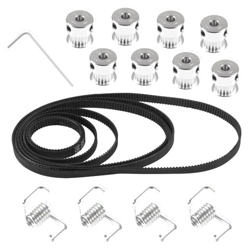 QCCAN 21PCS/Set GT2 Timing Belt Pulley Include 8pcs Mix Timing Belt 6 mm Width, 8pcs 20 Teeth 6mm Bore Belt Pulley Wheel, 4pcs Tensioner Spring Torsion with 1pcs Allen Wrench for 3D Printer