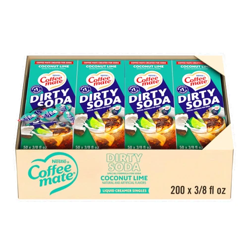 Coffee Mate Nestle Coffee mate Creamer, Dirty Soda Coconut Lime Flavor, Liquid Creamer Singles, Non Dairy, No Refrigeration, 0.375 fl oz Tubs (Pack of 200)