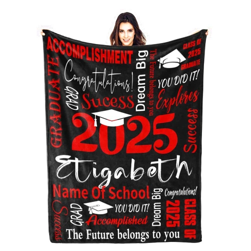 HYHSJY Personalized Graduation 2025 Blanket, Class of 2025 with Name Custom Grad Blanket Text College Graduation Gifts for Couple Girlfriend Boyfriend Wife Husband Black03