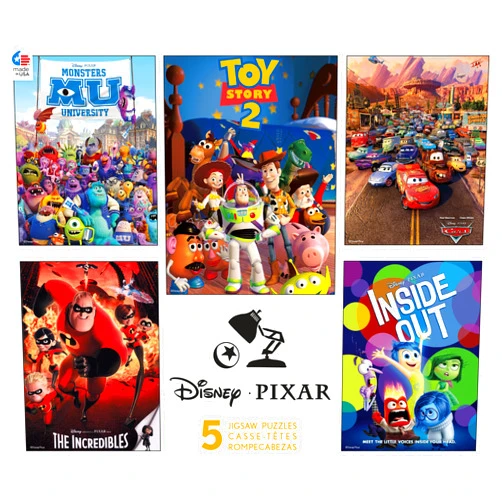 Ceaco - 5 in 1 Multipack - Disney/Pixar -Monsters University (MU), The Incredibles, Toy Story 2, Cars, & Inside Out - (2) 300 Piece, (2) 500 Piece, (1) 750 Piece Jigsaw Puzzles