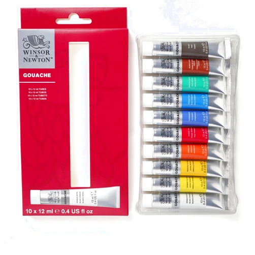 Winsor & Newton Gouache Paint Set, 10 Count, 12ml (0.4-oz) Tubes