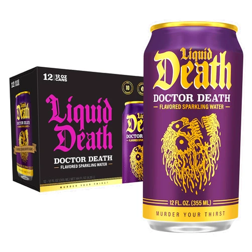 Liquid Death, Doctor Death, Soda-Flavored Sparkling Water, 12-Pack (12oz Cans), Low Calorie & No Artificial Sweeteners