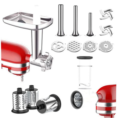 GVODE Meat Grinder&Slicer Shredder Attachment for KitchenAid Stand Mixer,Kitchen Aid Mixer Accessories Includes Metal Meat Grinder with Sausage Stuffer Tubesand and Slicer Shredder Set by Gvode