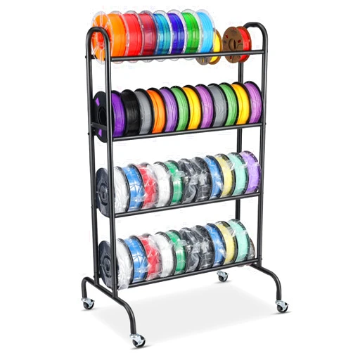 AHOWPD 3D Printer Filament Storage Rack - 4 Tier Rolling Filament Spool Holders Racks with Wheels, Heavy Duty Metal Shelf for PLA/ABS/TPU, Filaments Organzied for 3D Printing Studio, Office Workshop