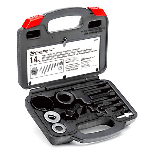 Powerbuilt Power Steering and Alternator Pulley Remove and Install Tool Set, Replace Vehicle Steering Pump, Car Repair Tools, Storage Case - 648605