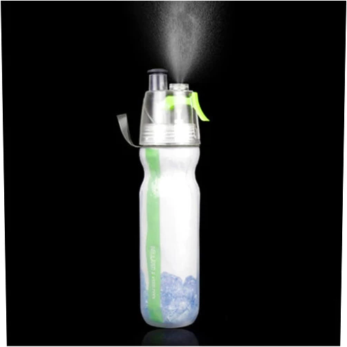 TILOYA Cycling Outdoor Sports Misting Water Bottle 2-in-1 Mist And Sip Function PE Double-layer Plastic Water Cup with High-efficiency Cold-keeping Function Outdoor Water Bottle (Green)