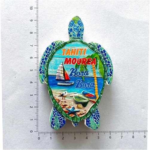AOPNDTC Tahiti Moorea Bora Bora Sea Turtle Magnet, Decorative Beach Scene Souvenir, Blue and Green Mosaic Design