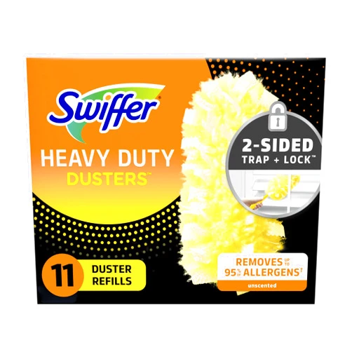Swiffer Dusters Refill for Cleaning, Feather & Microfiber Duster Disposable Alternative, For Dusting Furniture, Blinds, Ceiling Fans, Walls, Helps Remove Allergens, Heavy Duty, Unscented, 11ct