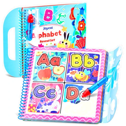 JoyCat Alphabet Water Coloring Book for Toddlers 3-5, Reusable 14 Activity Pages with Water Pen for No-Mess Drawing, Preschool Alphabet Learning Letter Tracing Toys, Toddler Boys Girls