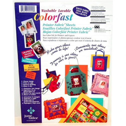 June Tailor Colorfast Sew-In Ink Jet Fabric Sheets 8.5x11 3/Pkg-White