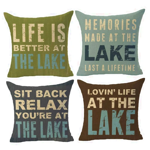 GAWEKIQE Set of 4 Life is Better at The Lake Memories More at The Lake Sit Back Relax Cotton Linen Throw Pillow Cover Cushion Case Holiday Square 18