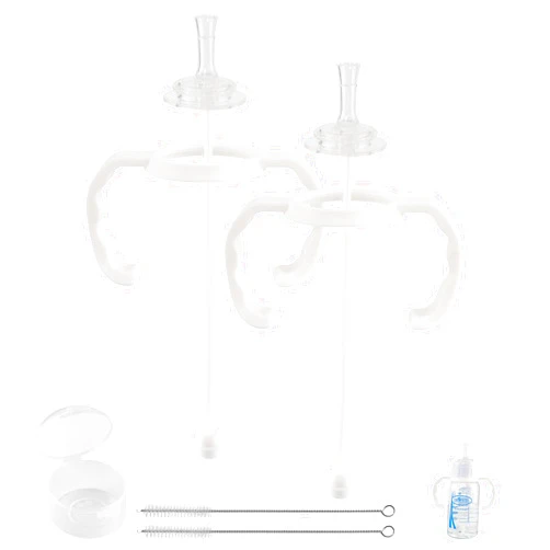 XUNICUTE Straw Cup Conversion Kit for Dr Browns Narrow and Narrow Glass Baby Bottles, Spill-Proof Transition Kit with Silicone Straw Nipple, Weighted Straw, Handle, 2 Pack, 6m+