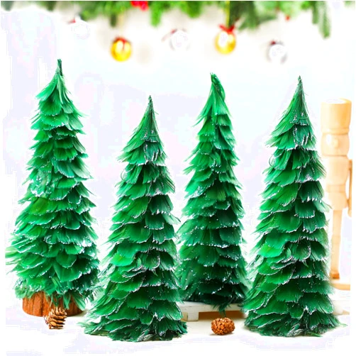 Liliful 4 Pcs Christmas Feather Tree with Glitter Tips 12'' Table Top Feather Christmas Tree Xmas Tree Tabletop Decorations Centerpieces for Winter Wedding Party Shelf Home Decor (Green)