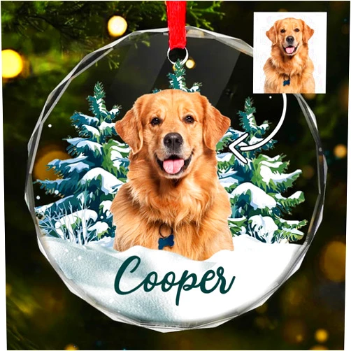 Julyly POD JulylyPOD Personalized Dog Christmas Ornament, Dog Photo Glass Ornaments for Christmas Tree, Gifts for Pet Lovers, Pet Ornament, Personalized Pet Gifts, Gifts for Dog Lovers, Dog Mom Gifts