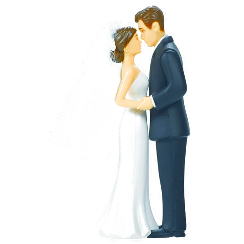 Amscan Elegant Bride & Groom Wedding Cake Plastic Topper with White Mesh Veil - 4.5