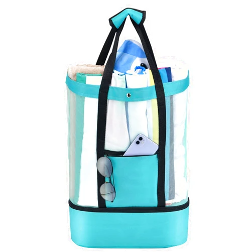 Cibaabo Beach Bag with Cooler, Mesh Beach Tote with Undetachable Insulated Cooler and Pocket for Towels