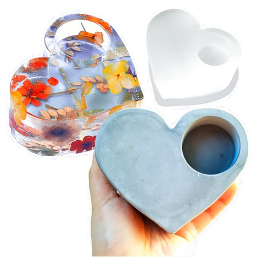 Wehous Valentine Resin Molds, Heart Shape Candle Holder Silicone Mold, 3D Love Heart Valentine Tealight Candle Holder Jewelry Plate Molds, Concrete Cement Epoxy Casting Craft Molds Home Decor