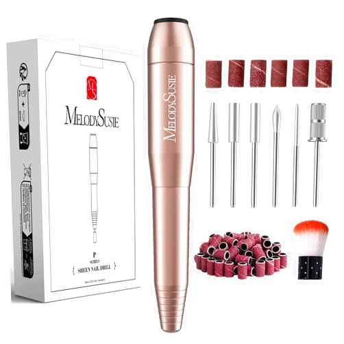 MelodySusie Electric Nail Drill Machine,PC120I Portable Electric Nail File Efile Set for Acrylic Gel Nails, Manicure Pedicure Tool with Nail Drill Bits Sanding Bands Dust Brush Gold