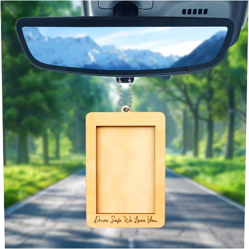 NOTISH Car Decor Hanging Picture Frame, Rear View Mirror Accessories, Car Picture Holder, Wallet-Sized Wooden Photo Frame, Mini Car Picture Frame(Drive Safe I Love you)