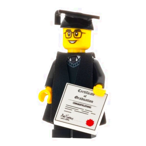 Minifigures.com Custom Design Minifigure - Male Graduate - Adult Collectors Edition, Black