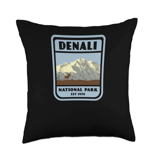 Tout Wear Denali National Park Denali National Park Vintage Style Badge Throw Pillow, 18x18, Multicolor