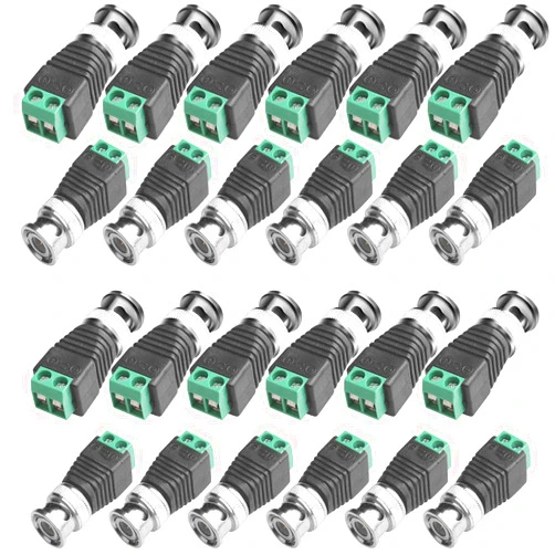 Deguangxin BNC Male Balun Connector 28 Pcs Coaxial Cat5 to BNC Male Connector and BNC to 2 Screw Camera Terminal Male Adpater for CCTV Surveillance Video Cameras Coaxial/Cat5/6 Cable to BNC Male Connector (28)
