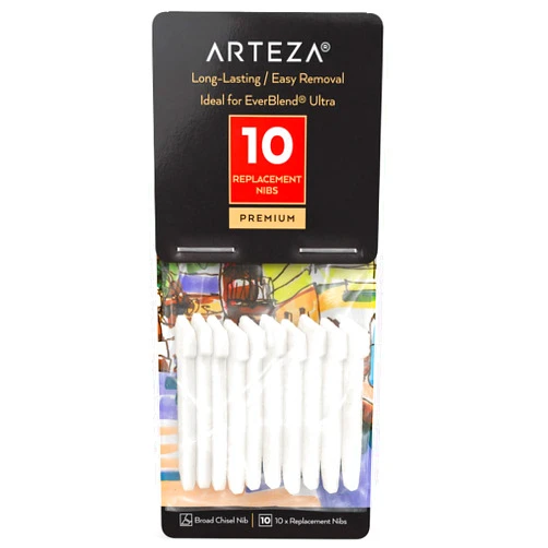 ARTEZA Marker Tip Pack, 10 Broad Chisel Nibs, Marker Nib Replacements for EverBlend Alcohol Markers, Art Supplies for Drawing, Sketching, and Lettering