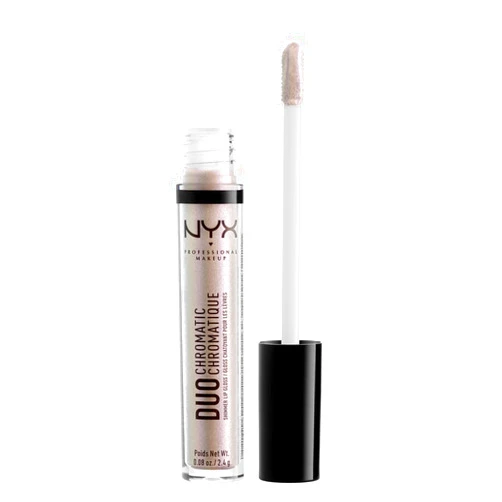 NYX PROFESSIONAL MAKEUP Duo Chromatic Lip Gloss - Crushing It, Sheer White Base With Blue/Pink Duo Chromatic Pearls