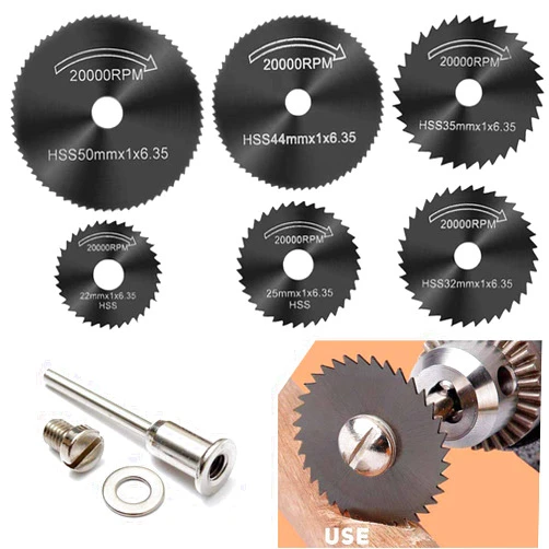 APORO 6 Pcs Rotary Drill Saw Blades, Steel Saw Disc Wheel Cutting Blades with 1/8