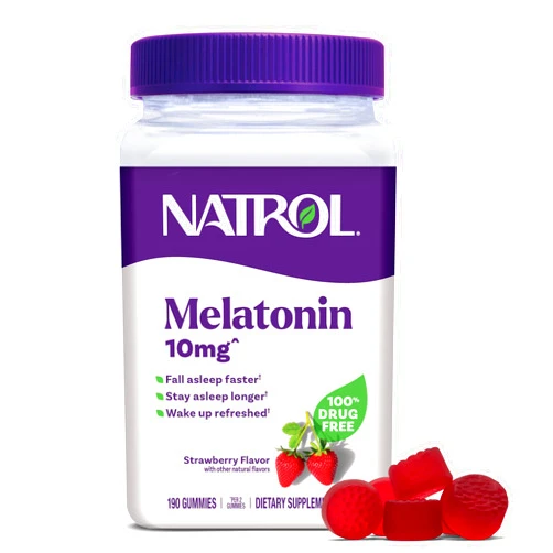 Natrol Melatonin Gummies, Sleep Support, 190 Strawberry-Flavored Adult Melatonin Gummies, 10 mg Sleep Aids for Adults