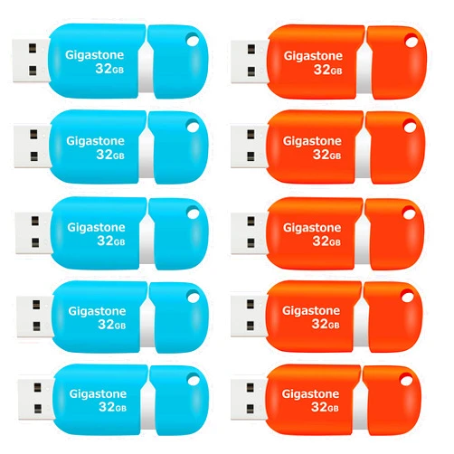 Gigastone V10 32GB 10-Pack USB2.0 Flash Drive 32GB Flash Thumb Drive Memory Stick Pen Drive Capless Retractable Design (Blue&Orange) U207 Blue Orange U207 32GB 10-Pack