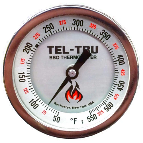Tel-Tru BQ300R Barbecue Cooker and Smoker Thermometer, 3 inch Anti-Parallax Aluminum dial with Calibration Reset, 2.5