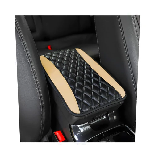 Moly Magnolia Car Center Console Cushion Pad, Universal Leather Waterproof Armrest Seat Box Cover Protector,Comfortable Car Decor Accessories Fit for Most Cars, Vehicles, SUVs (Beige)