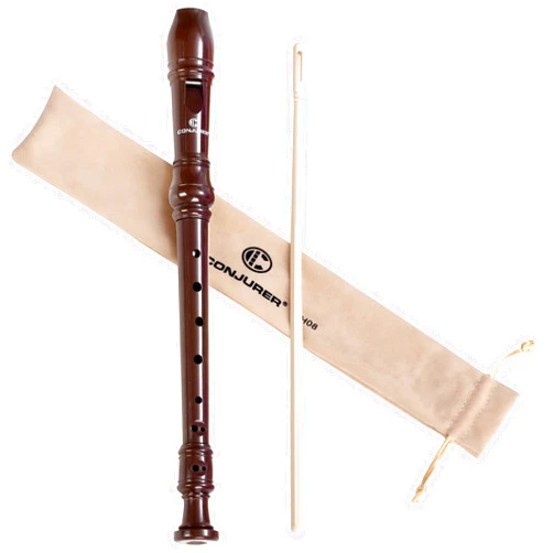 CONJURER Soprano Recorder Instrument for Beginners Student - German Fingering 8 Hole Flute ABS Descant Recorders 3pcs Removable with Cleaning Rod and Storage Bag, Brown