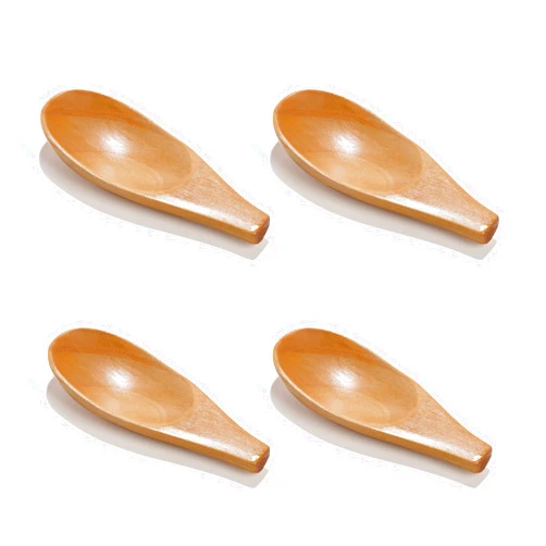NUOMI 4 Pack Wooden Scoop for Jars, Mini Wood Spoons with Short Handle for Salt, Tea, Coffee Beans, Candy, Milk Powder, Spice, Natural Color