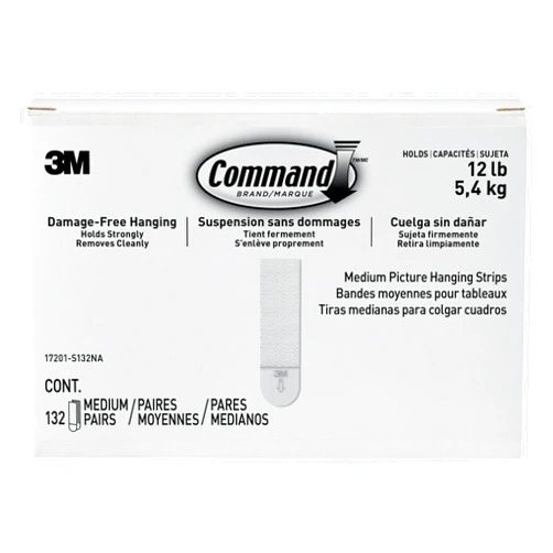 3M Command Medium Picture Hanging Strips, Damage Free Hanging Picture Hangers, No Tools Wall Hanging Strips for Living Spaces, 132 White Adhesive Strip Pairs(264 Command Strips)