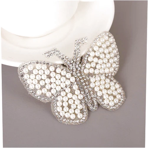 Czsycdsf 10 Pcs Butterfly Rhinestone Iron on Patches for Clothing, White Pearl Bling Rhinestone Sew-on/Iron-on Applique Repair Patch Decoration Stickers for Jeans,Bags, Clothing, Arts Crafts DIY
