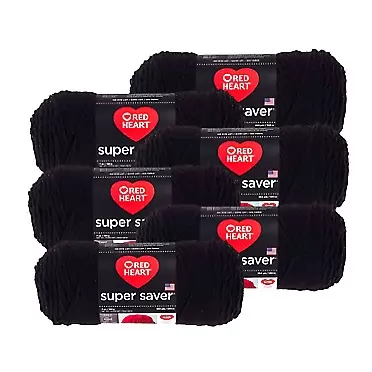 Red Heart Yarn Super Saver 100% Acrylic Worsted Weight Yarn for Knitting and Crocheting - Yarn Pack of 6, 7oz Each (Black)