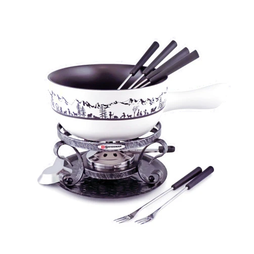 Swissmar Cheese Fondue Sets - Includes Ceramic Pots, Rechauds, Six (6) Fondue Forks, Fondue Burner, and Recipe Card (Swissmar Heidi Fondue Set)
