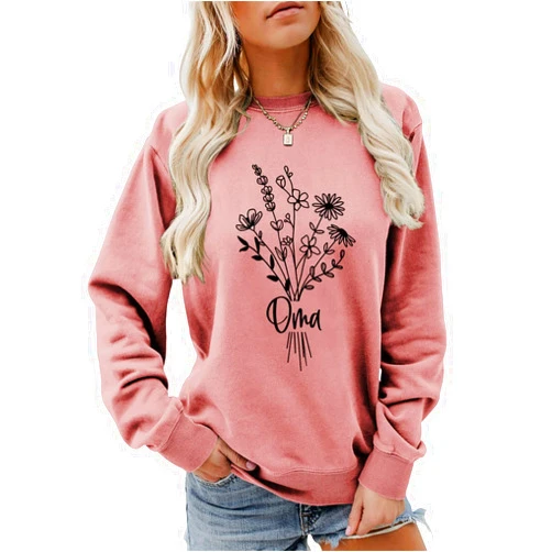 Hwalyten Oma Sweatshirt Wildflowers German Grandma Sweater Funny Grandma Life Shirts Women Crewneck Graphic Pullover Tops