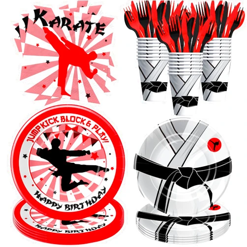 YJRJSC Karate Party Decorations Tableware - Karate Birthday Party Supplies, Paper Plate, Cup, Napkin, Cutlery, Martial Arts Theme Karate Birthday Decorations Paper Plates And Napkins Set | Serve 24