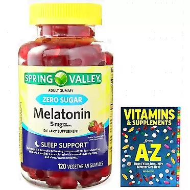 Adventure Home Spring Valley Zero Sugar Melatonin Gummies Dietary Supplement, 5 mg, 120 Count +Better Guide Vitamins &Supplements