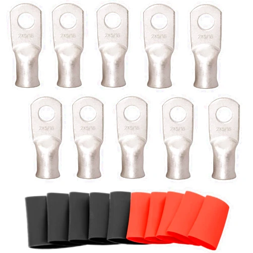 SVAAR 10pcs 2 AWG - 5/16'' Tinned Copper Cable Lugs Wire Lugs UL Listed 2 Gauge Ring Terminals Wire Lugs Battery Cable Ends Heavy Duty Closed End Crimp Connectors with 10pcs 3:1 Heat Shrink Tubings