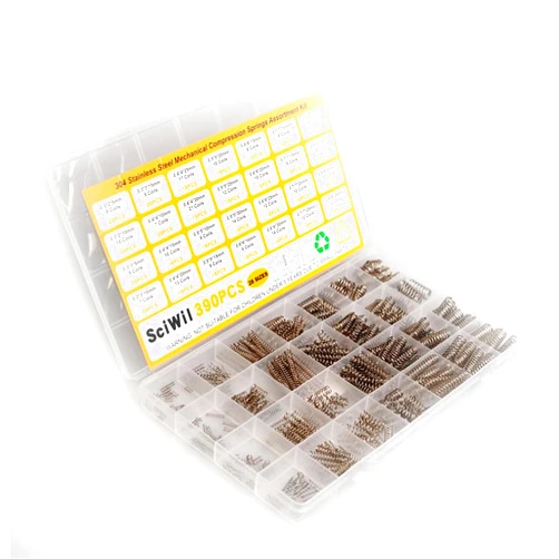 SciWil 390-Piece Compression Spring Assortment Kit, 28 Sizes Small Springs Set, Stainless Steel Rust-Resistant Mechanical Mini Springs for Hobby Crafting and DIY Repair Project