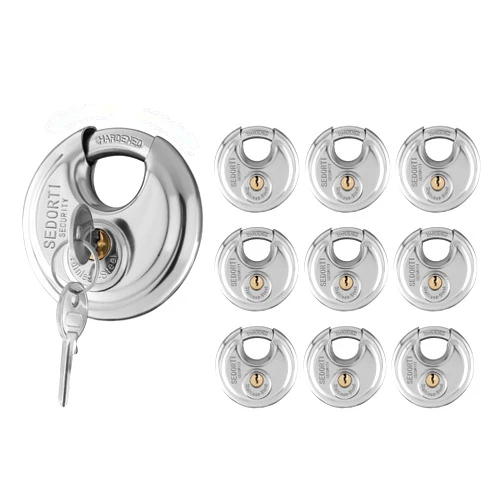 SEDORTI 10-Pack Discus Padlocks Keyed Alike, 2-3/4 inch Wide, Stainless Steel 304 Round Lock, Waterproof and Rustproof Storage Lock with Brass Keys, Ideal for Storage Unit Gate, Outdoor, Shed, Fence