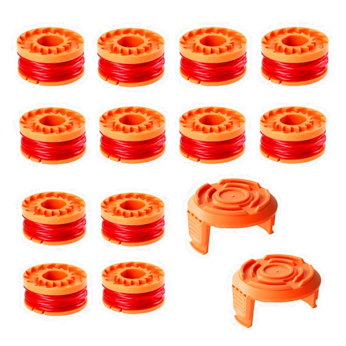 CEZETO 14 Pack Replacement Trimmer Spool for Worx WA0010, 10 Ft/0.065 Inch Trimmer String (12 Spools + 2 Trimmer Caps)