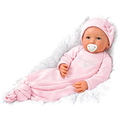 The Ashton-Drake Galleries Mommy's Girl Baby Doll by Ping Lau, 17 inches, Pink Sleeper, RealTouch Soft Vinyl, Ages 3+, Pacifier Included