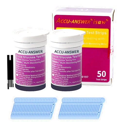 Edga ACCU-Answer 50 Test Sugar Test Strips for ACCU-Answer 4-in-1 Test Meter, 50 Lancets Total Included. No Code Card Need, Accurate and Fast, Easy to Use and Read