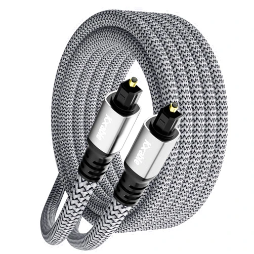 Kxable Optical Audio Cable 30 FT, Digital Audio Cable, Toslink Fiber Optic Cord, [Nylon Braided, Slim Aluminum Shell, Gold Plated Connector], for Home Theater, Sound Bar, PS4, Xbox, TV and More