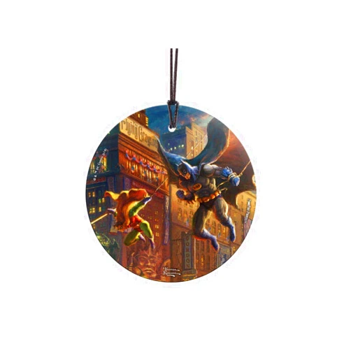 Trend Setters Thomas Kinkade – The Dark Knight Saves Gotham City – Batman – DC Comics – 3.5” Starfire Prints Hanging Glass Print Accessory - Ideal Accessory for Gifting and Collecting